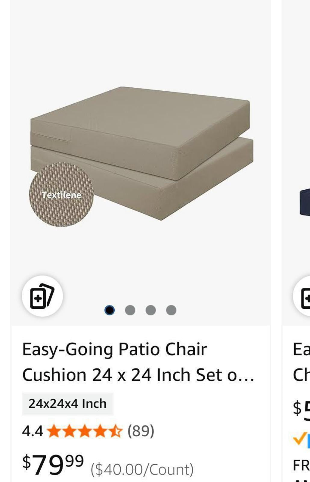(NEW, MSRP $80) 2 outdoor Patio Chair Cushion 24 x 24 Inch Set of 2