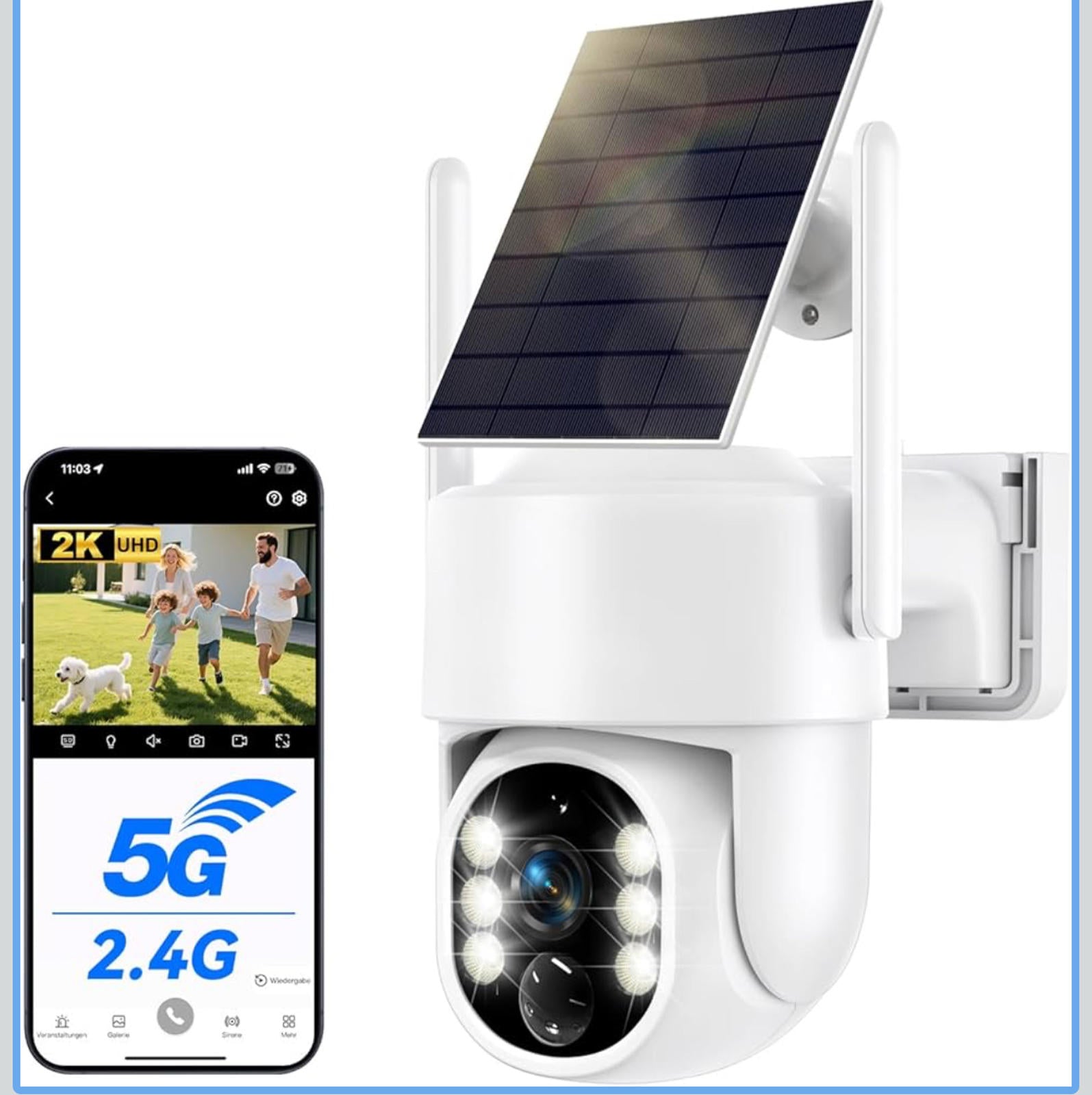 (MSRP $89.99) 2K Solar PTZ WiFi Outdoor Camera –Pan/Tilt, AI, Color Night Vision