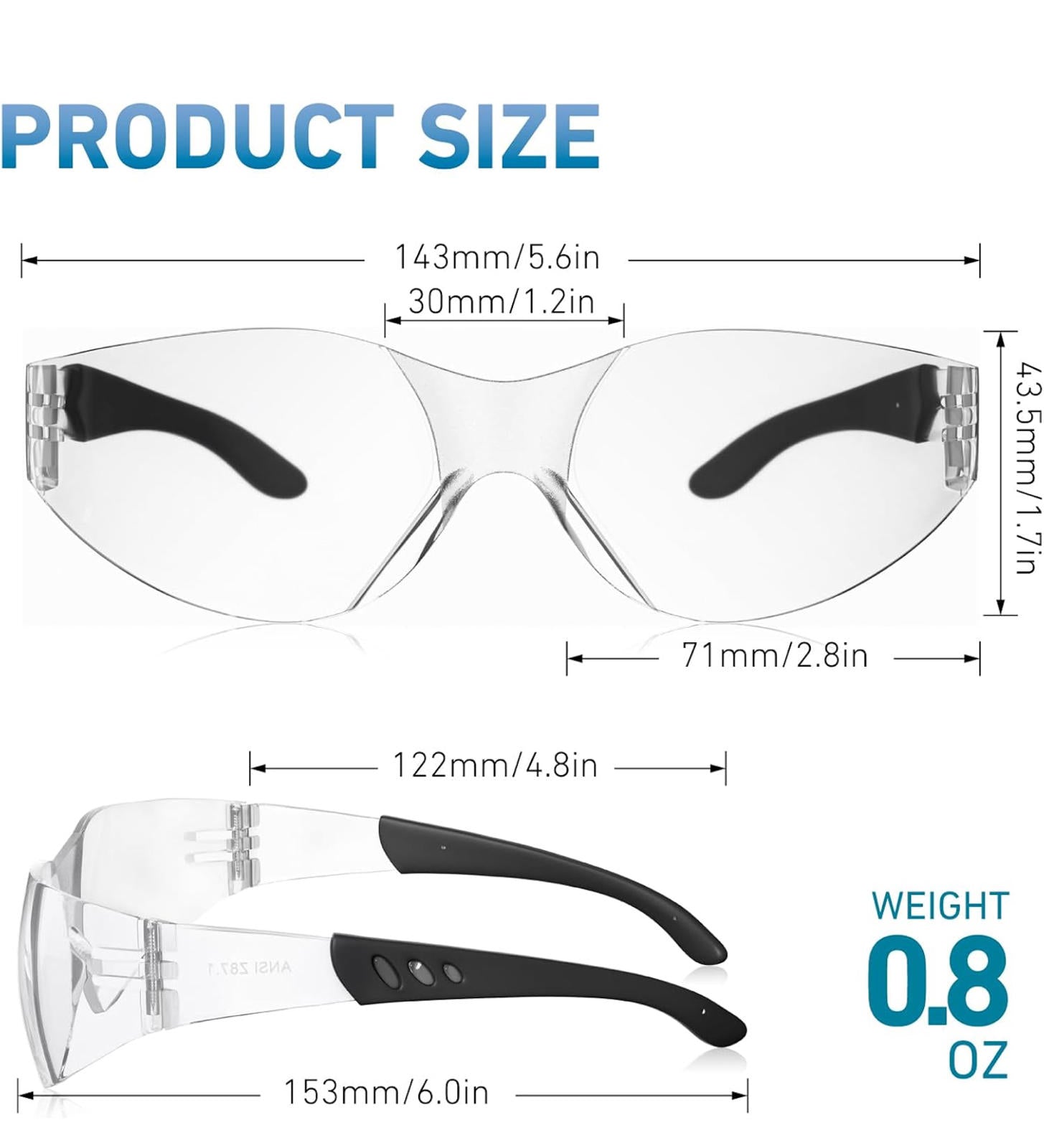 (NEW MSRP $59.99) 30 pairs of ANSI‑Rated Safety Glasses – Wraparound Clear Lens