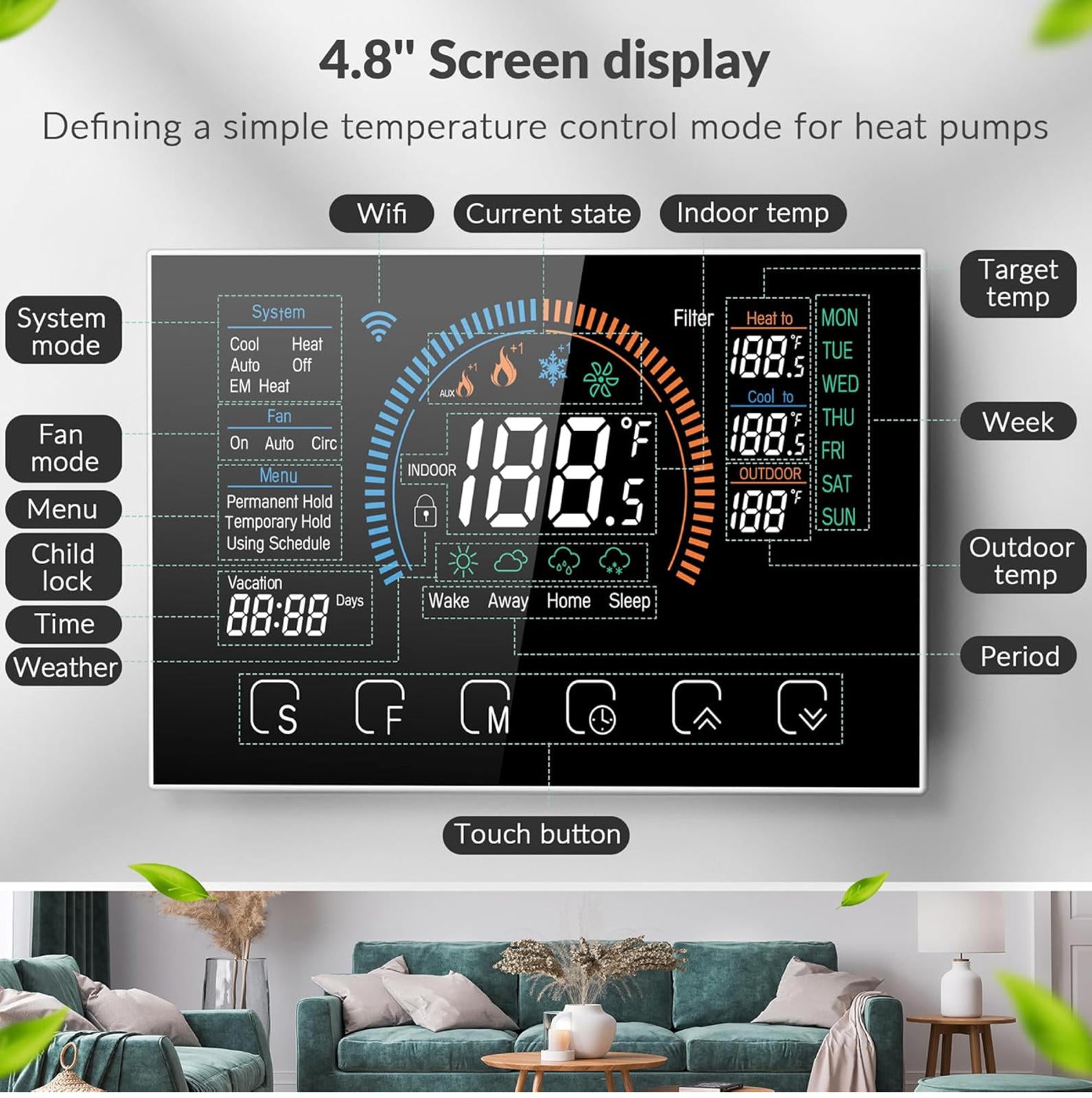 (MSRP $139.99) NBONEBS BHP‑8000c Wi‑Fi Smart Thermostat Touchscreen