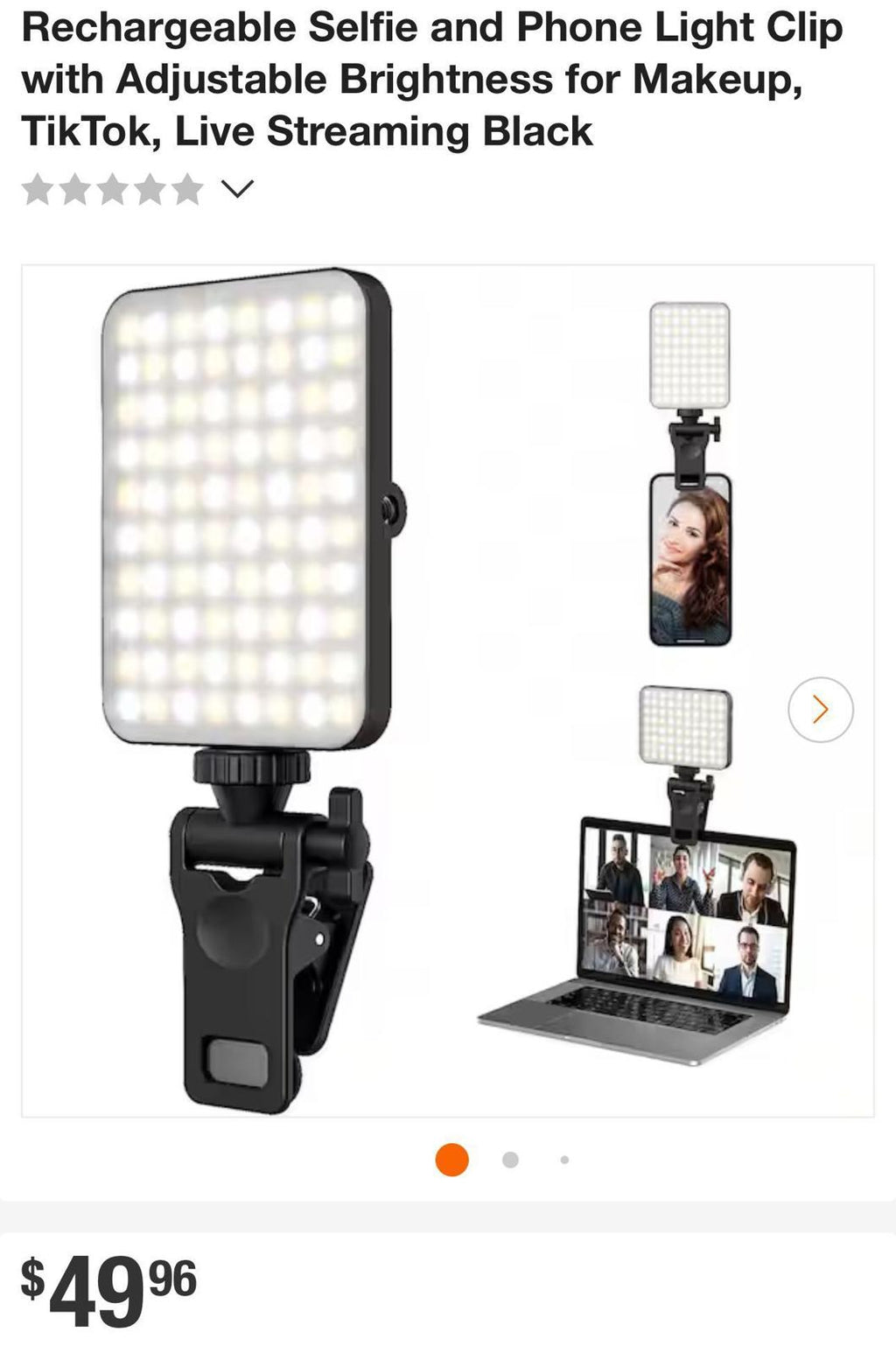 (NEW, MSRP $49) Portable LED Selfie / Fill Photo Light, USB-C, 4800mAh battery