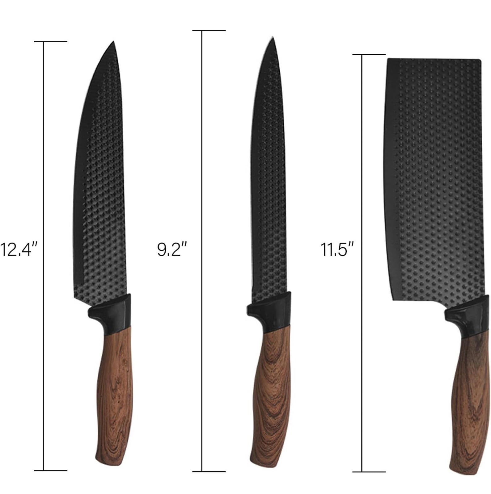 (MSRP $39.95) 6‑Pc Stainless Steel Kitchen Knife Set, Wood-Grain Handles