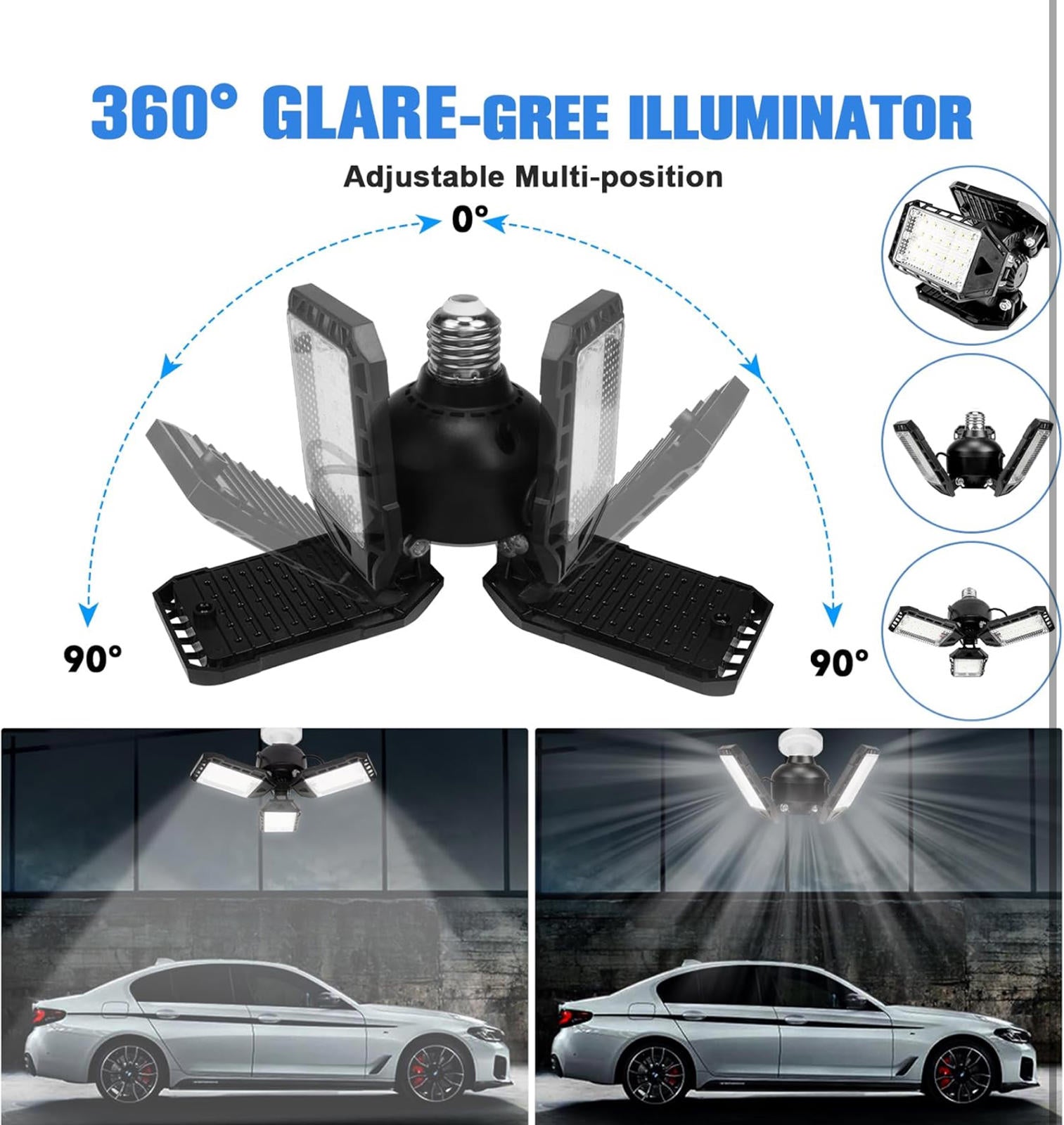 (MSRP $39.99) Aoretic 4‑Pack 80 W LED Garage Bulbs – 8000 LM, Deformable Panels