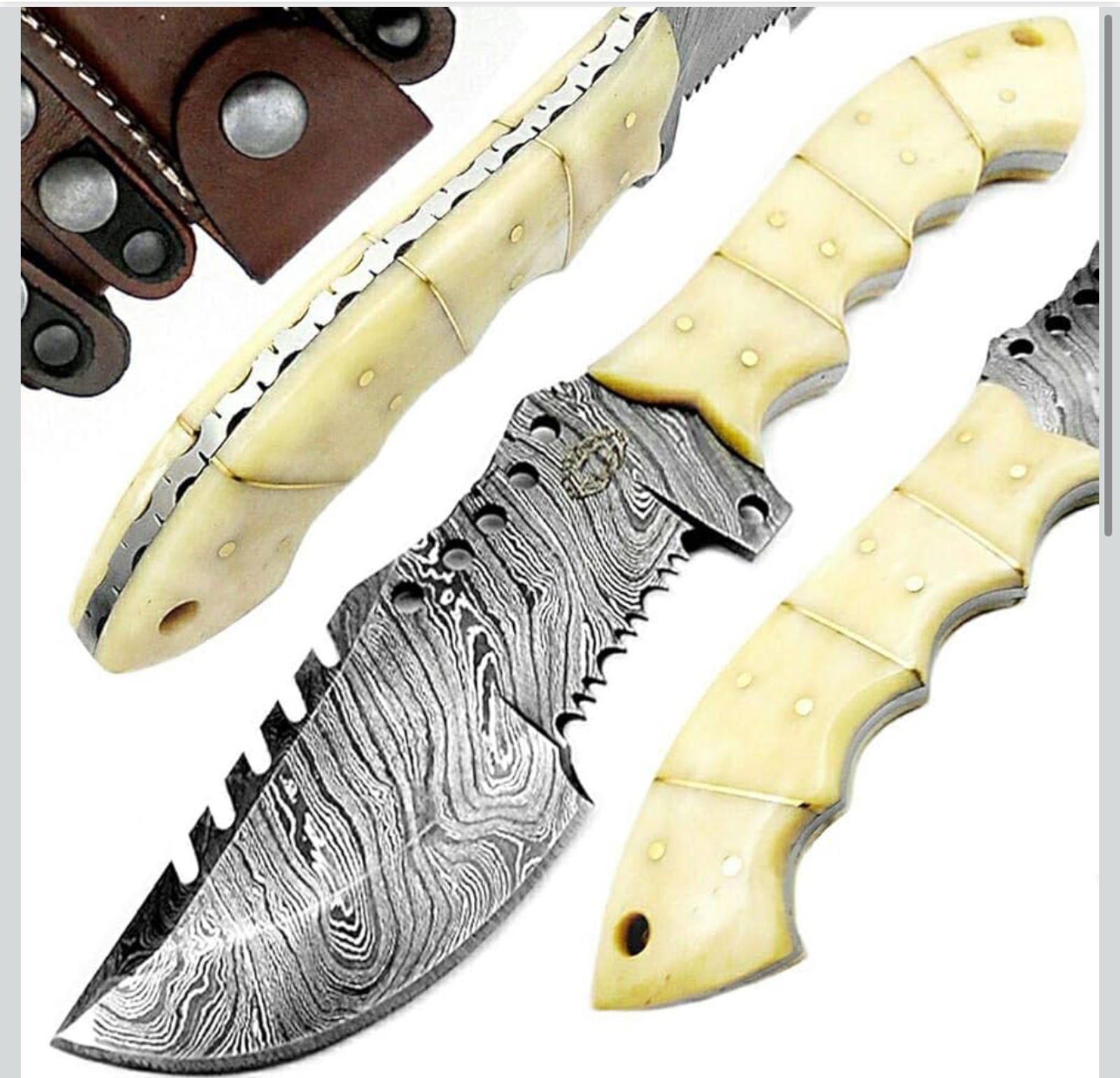 (NEW MSRP $69.99) 9.5” Camel Bone Damascus Tracker Knife– Handmade Outdoor Blade