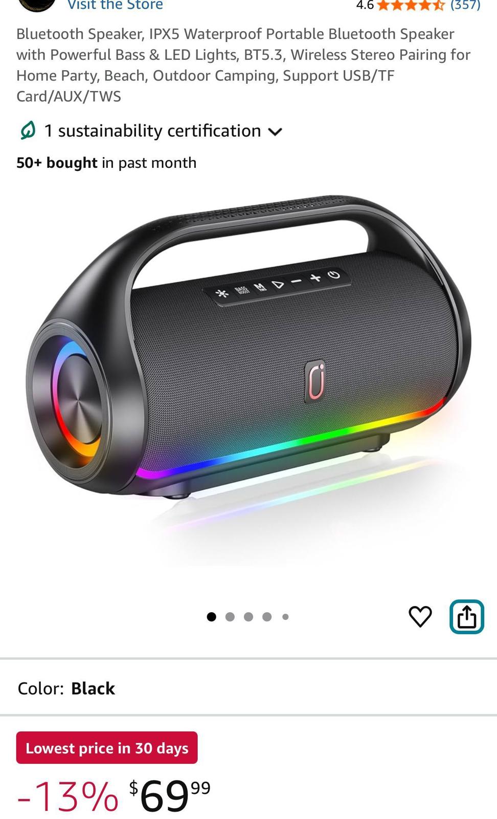 (MSRP $79.99) D20 IPX5 Waterproof Bluetooth Speaker 120W Peak, LED Lights & TWS