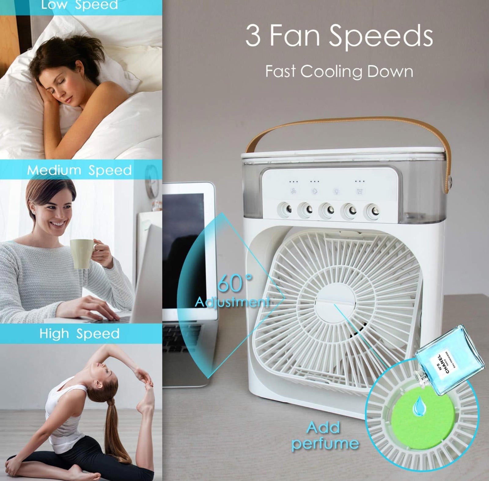 (MSRP $39.99) NTMY Mini Evaporative Air Cooler & Humidifier – LED & USB