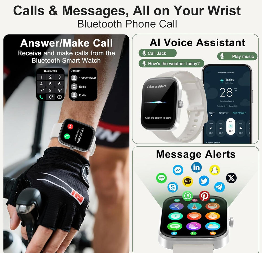 (NEW MSRP $39.99) Smartwatch – Bluetooth, Health Tracking & Custom Faces (WHITE)