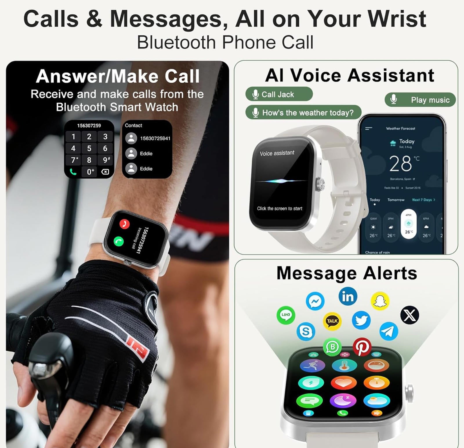 (NEW MSRP $39.99) Smartwatch – Bluetooth, Health Tracking & Custom Faces (WHITE)