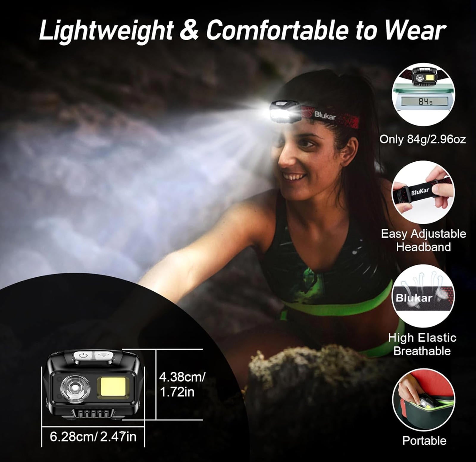 (NEW MSRP $19.99) Blukar LED Headlamp Rechargeable 2‑Pack (Model B0BLVT2Y9N)