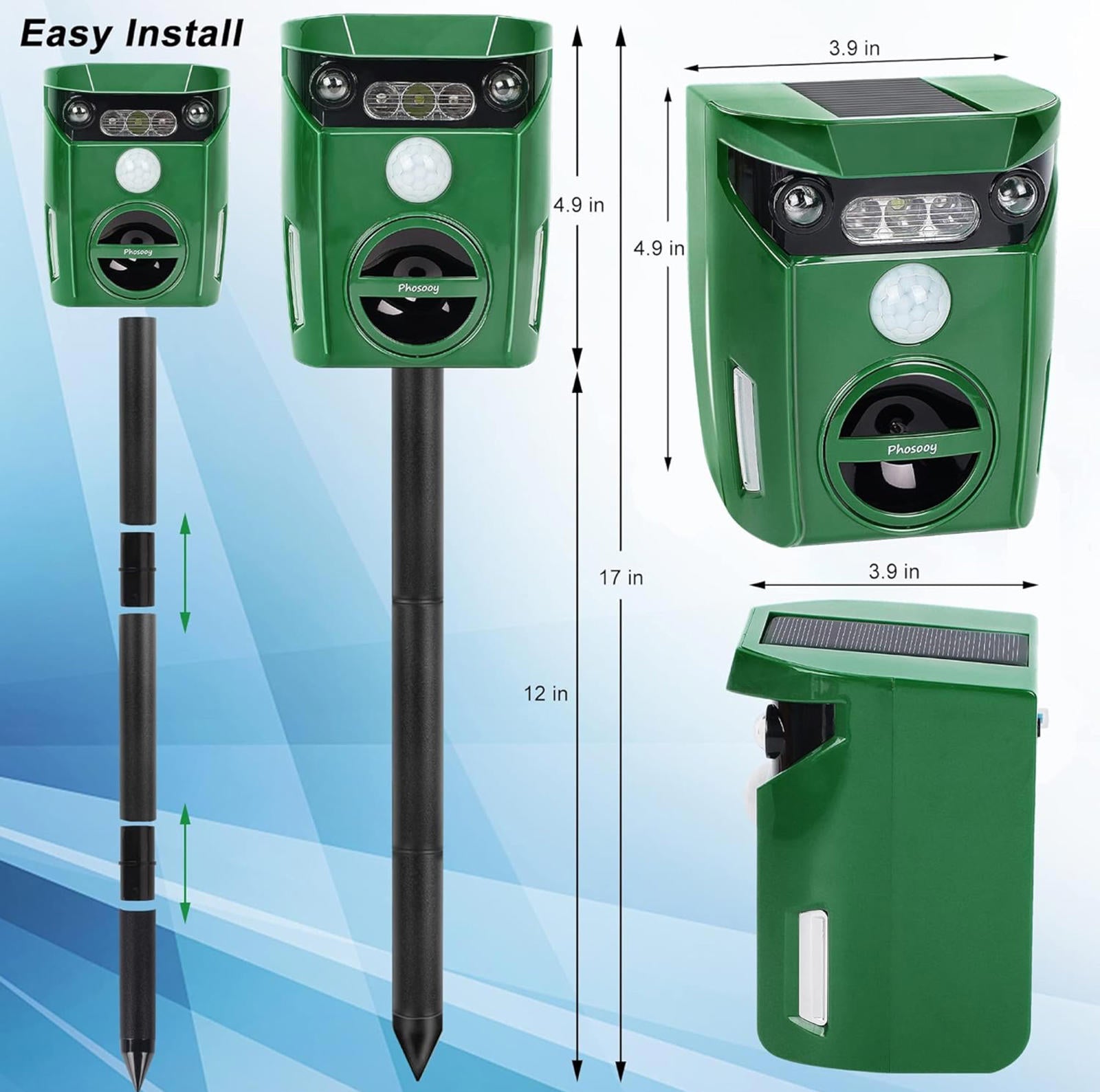 (MSRP $39.99) Solar Ultrasonic Animal Repeller – Waterproof with Motion Sensor