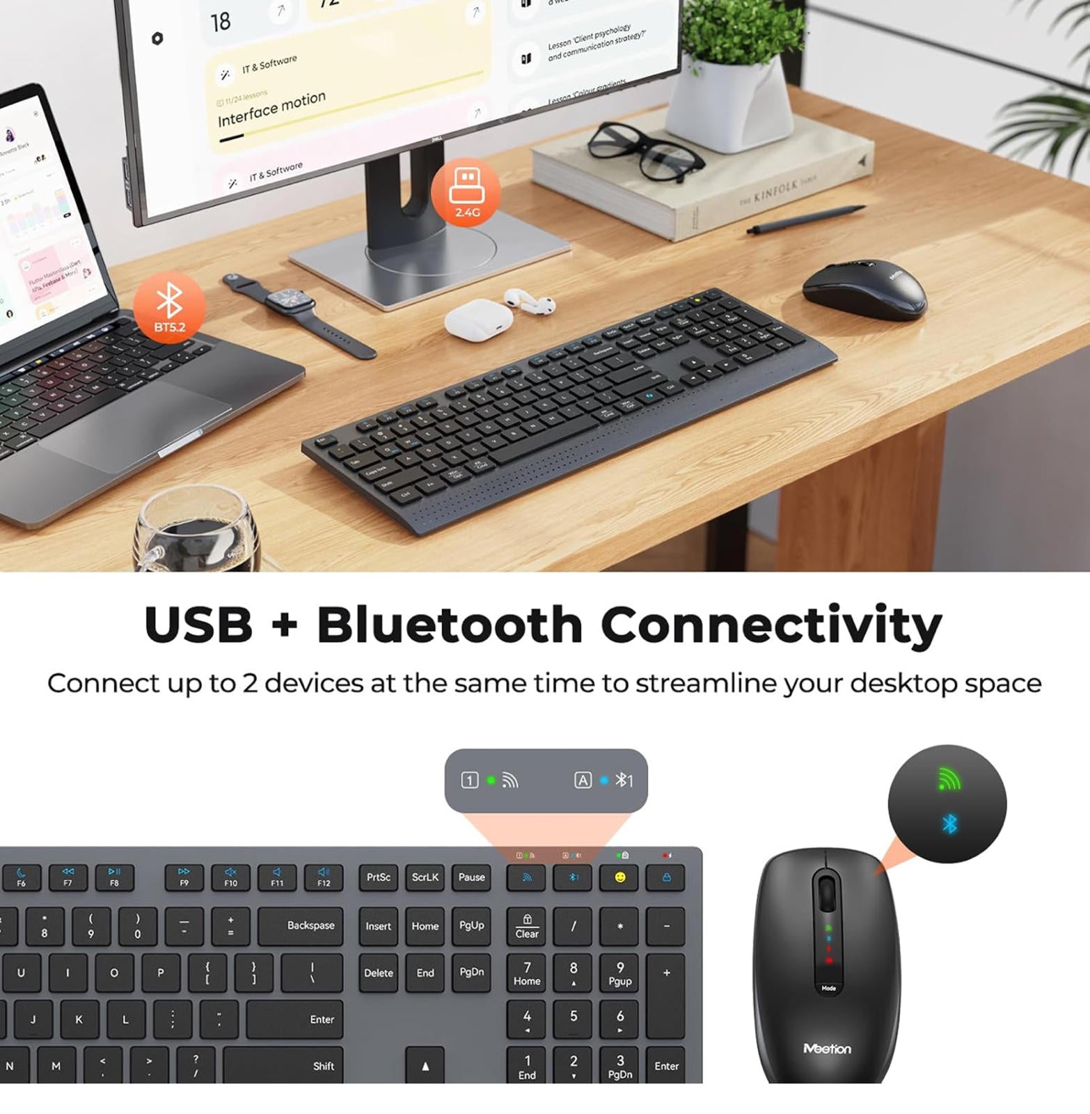(MSRP $39.99) MEETION C2000 Keyboard & Mouse Combo – Bluetooth/2.4G, 300 h Use ⚡
