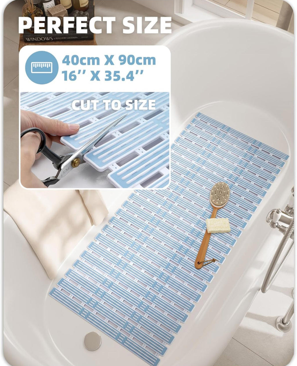 (MSRP $24.99) Color & Geometry 16”×36” Extra‑Long Non‑Slip Shower Mat