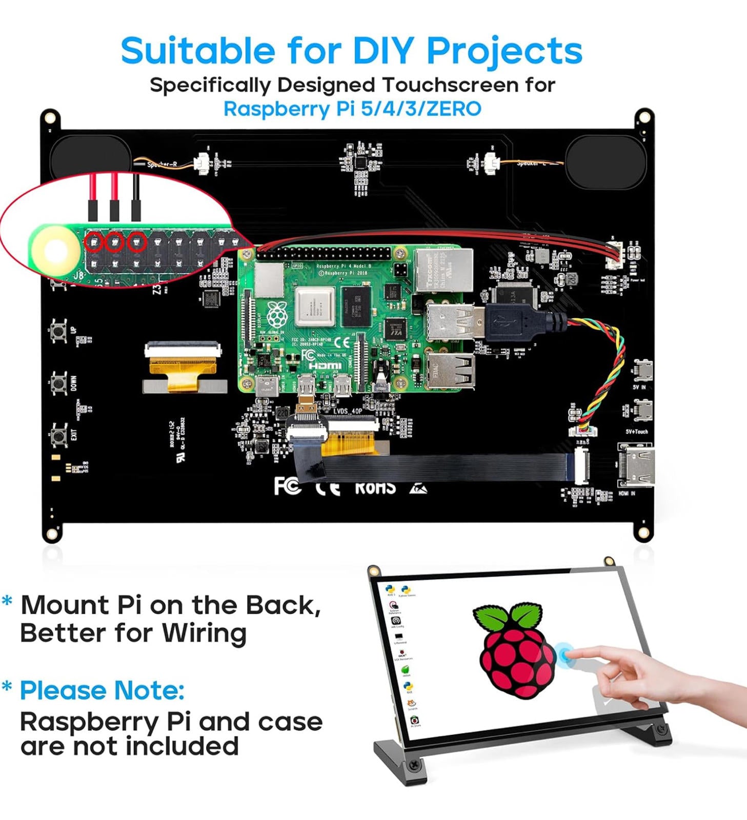 (NEW, MSRP $89.95) 10.1″ Raspberry Pi Touchscreen Monitor, 1024×600, HDMI