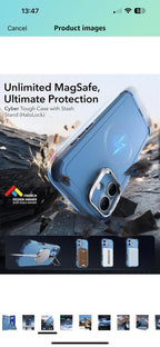 (open box) ESR iPhone 16 Blue Case with Stand, 23FT Military-Grade Protection