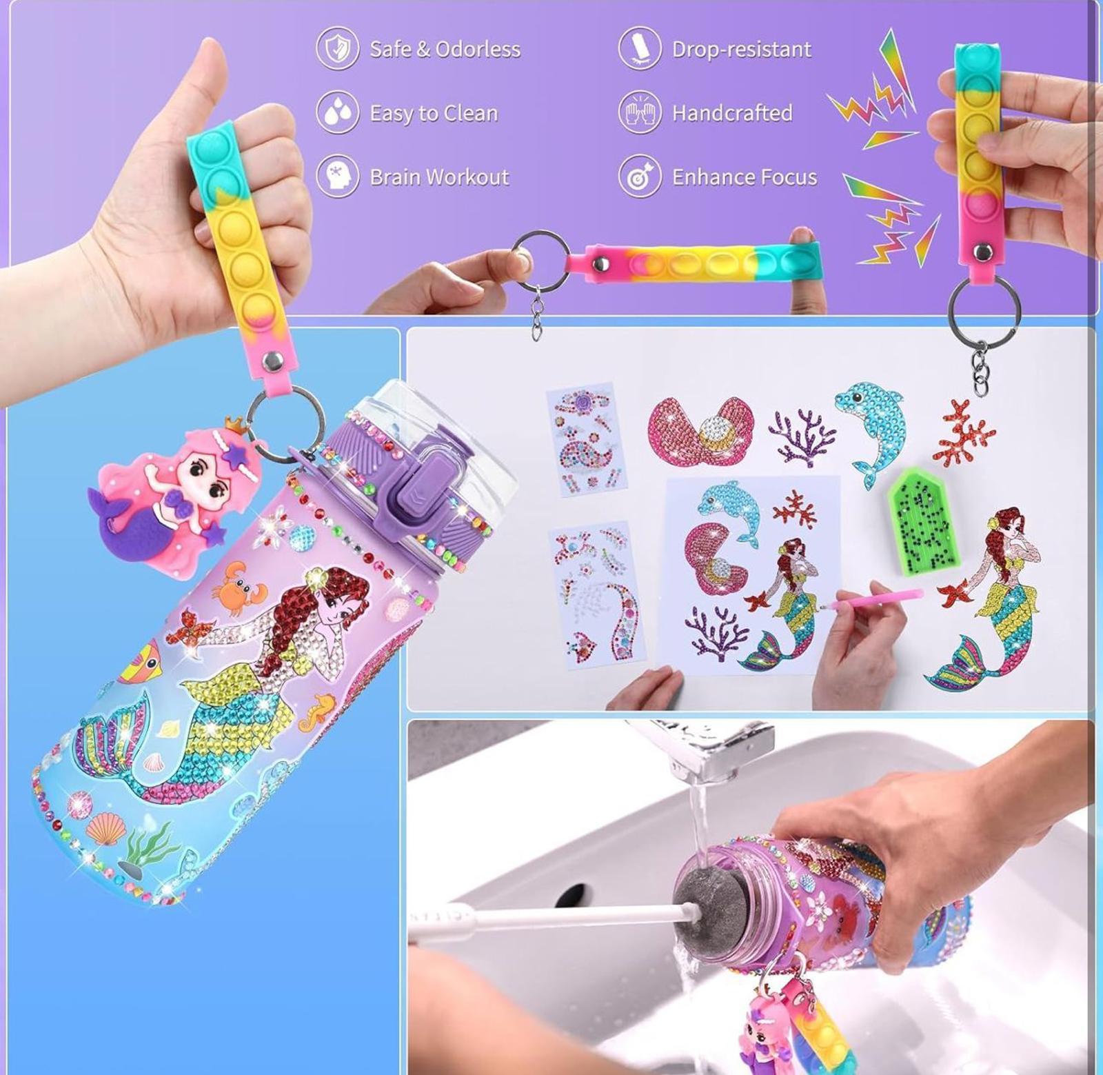 (NEW MSRP $18.99) Mermaid Water Bottle DIY Decorating Kit for Girls (15-Piece)