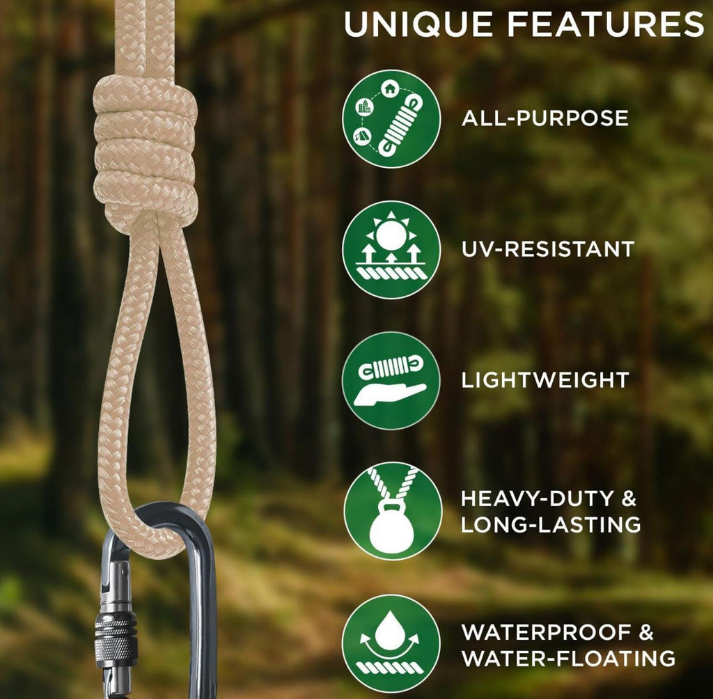 (MSRP $19.99) TECEUM 90 ft × 3/8 Polypropylene Utility Rope Diamond-Braided