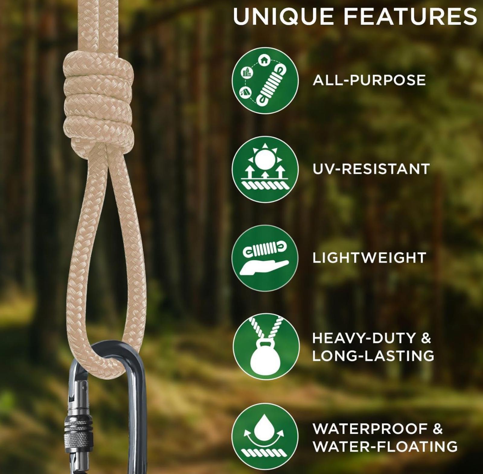 (MSRP $19.99) TECEUM 90 ft × 3/8 Polypropylene Utility Rope Diamond-Braided