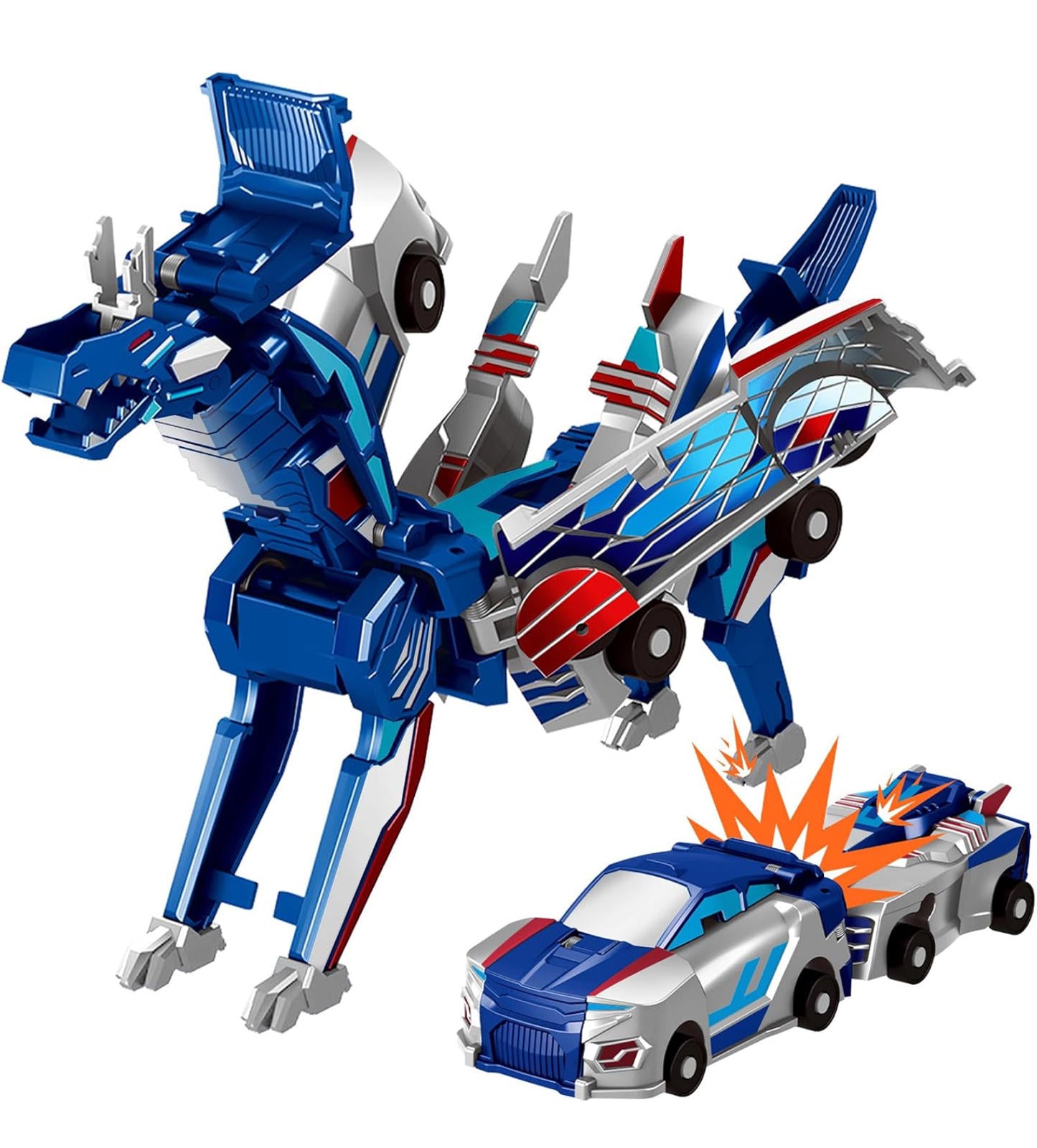 (MSRP $29.99) Intoypad Collision Transforming Dinosaur Car – 2-in-1 Toy (BLUE)