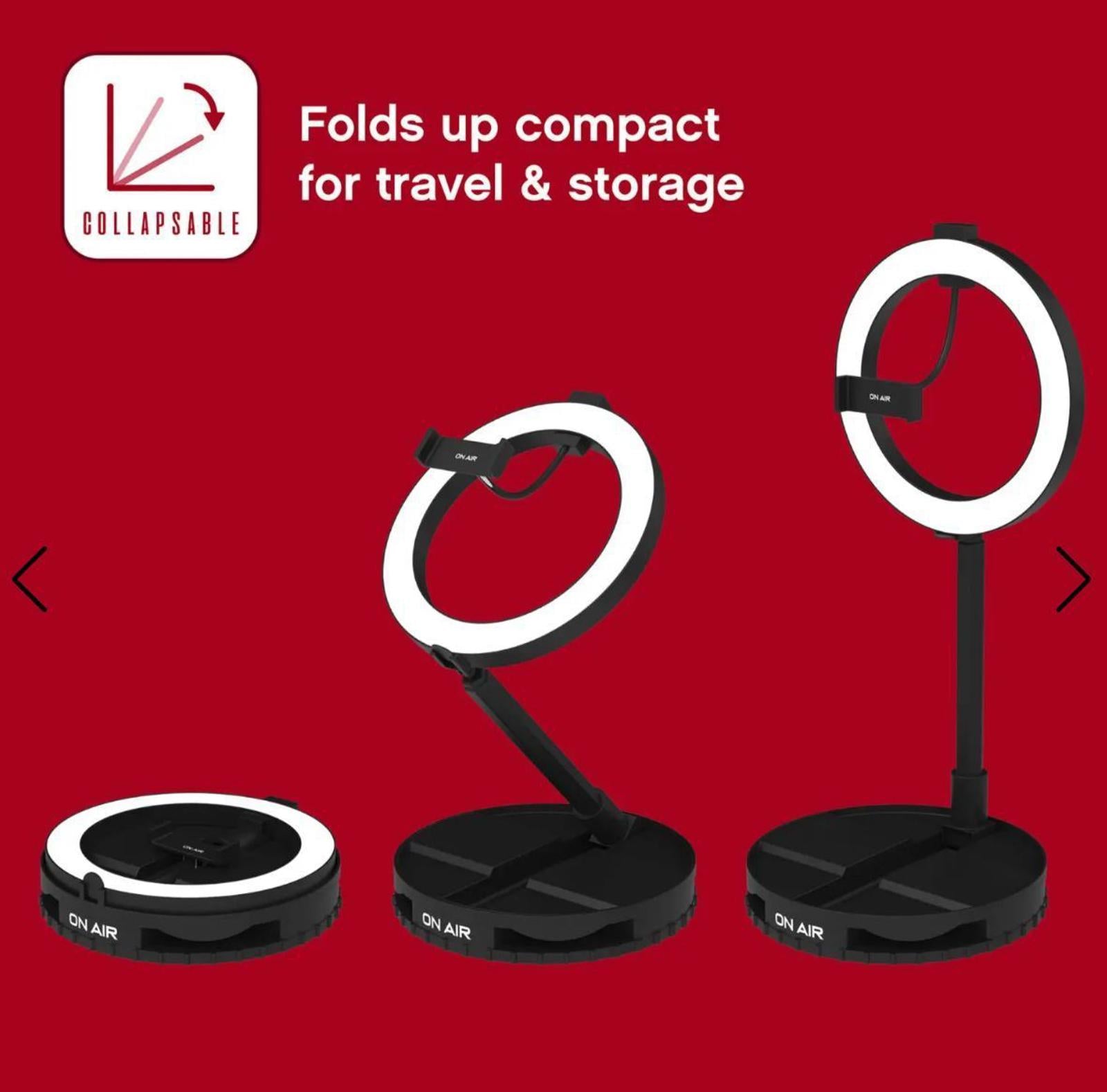 (NEW MSRP $59.95)ONAIR Halo Travel Pro 10” LED Ring Light USB Powered & Foldable