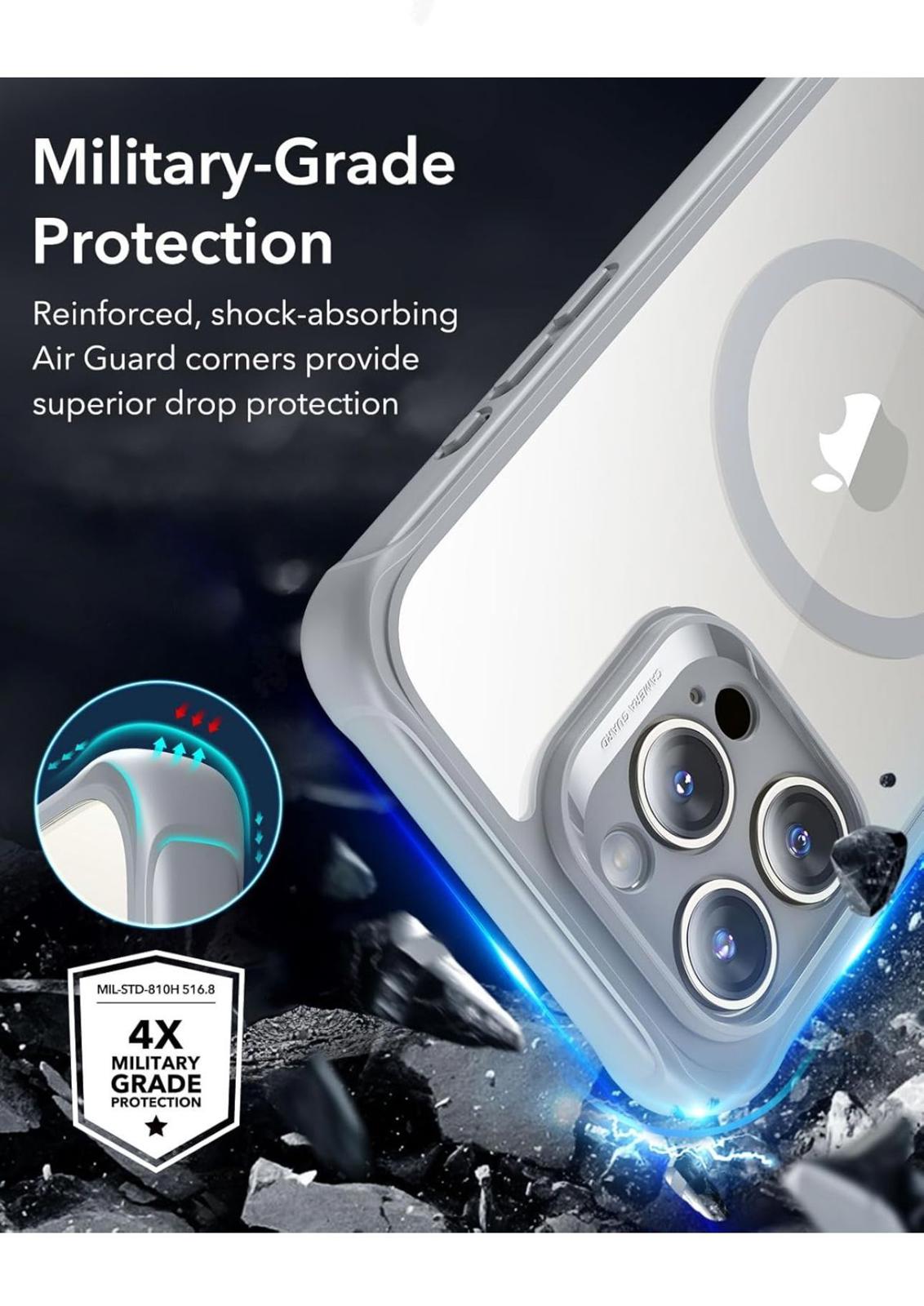 (New, open box) ESR clear grey iPhone 16 Pro Case, MagSafe, Full-Body Military