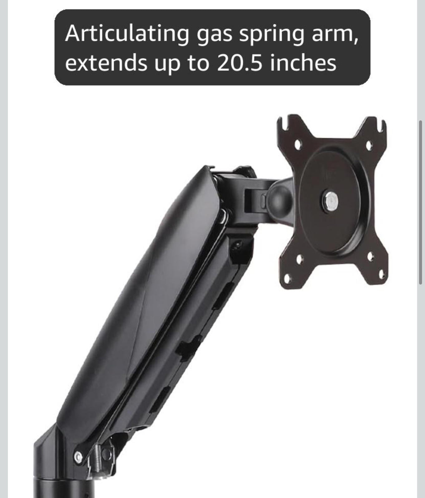 (MSRP $39.99) Amazon Basics Gas Spring Single Monitor Arm Fits up to 27” Screens