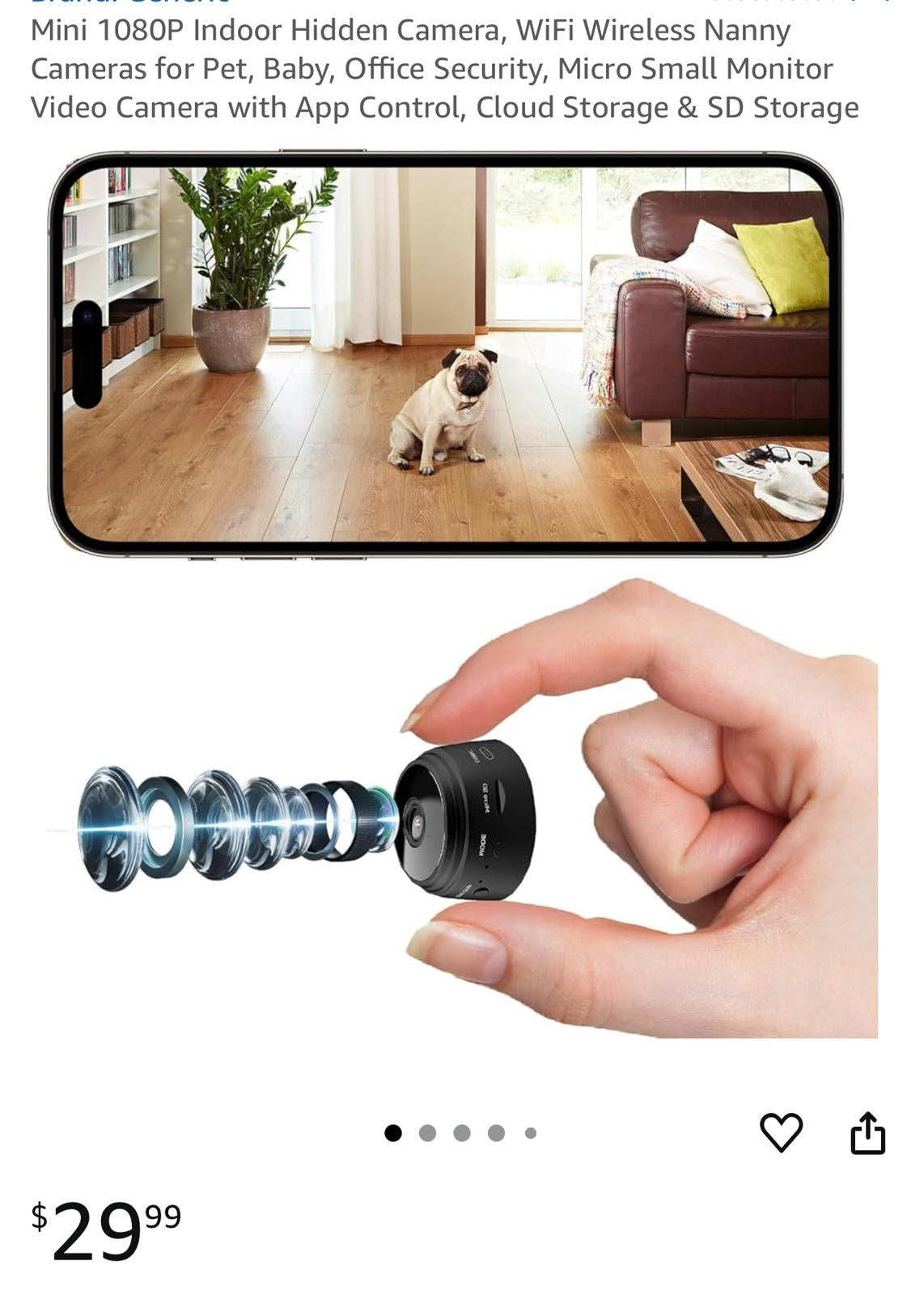 (MSRP $29.99) Mini Wi‑Fi Camera – 1080P Nanny Cam, App Control, Day/Night Vision