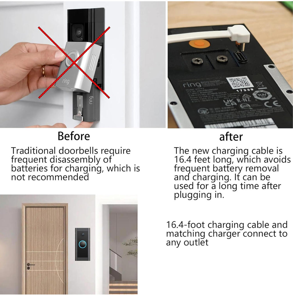 (MSRP $19.99) 16.4ft Bent USB-C Charging Cable for Ring Battery Doorbell