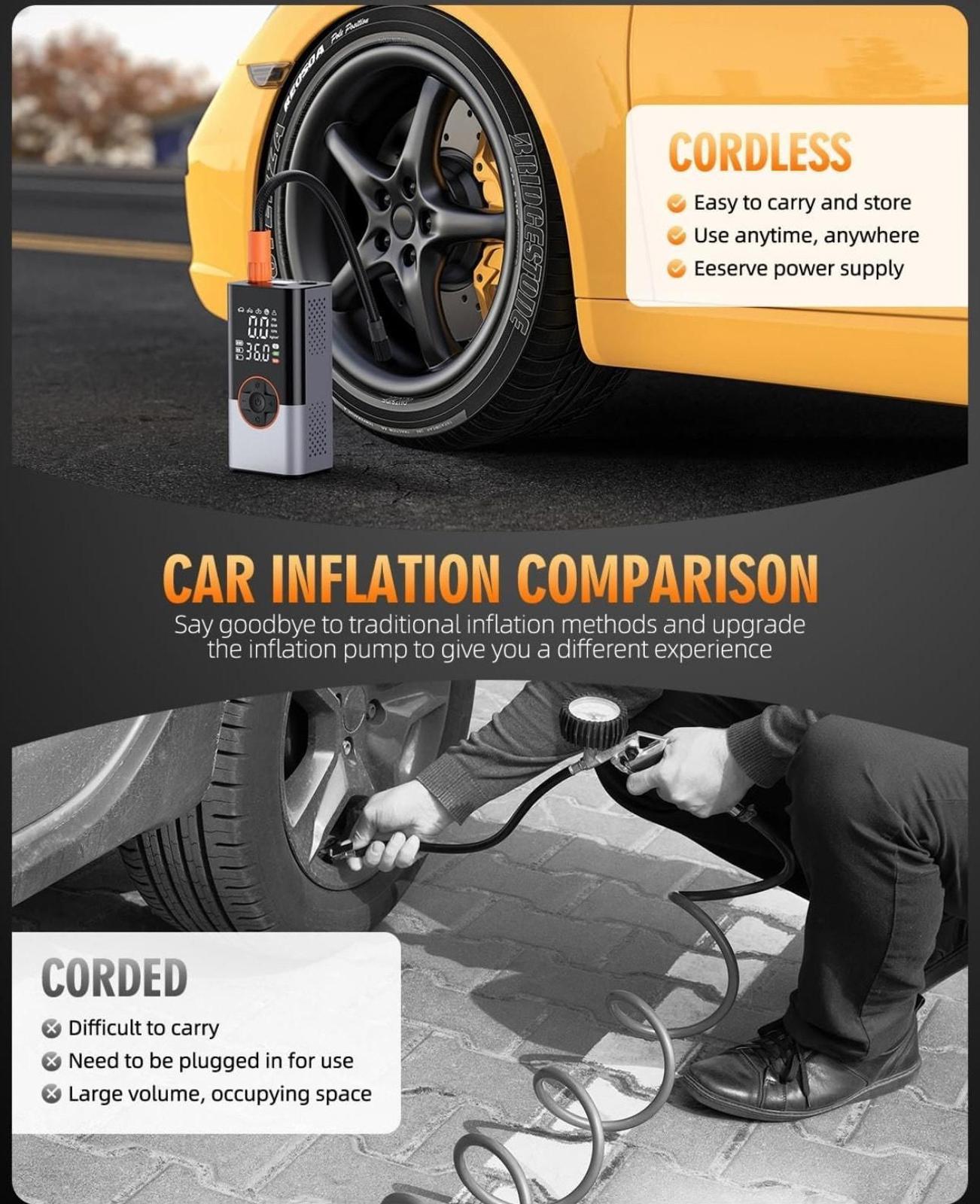 (MSRP $49.99) Tire Inflator, 2× Faster Cordless & 25,000 mAh Battery Power Bank