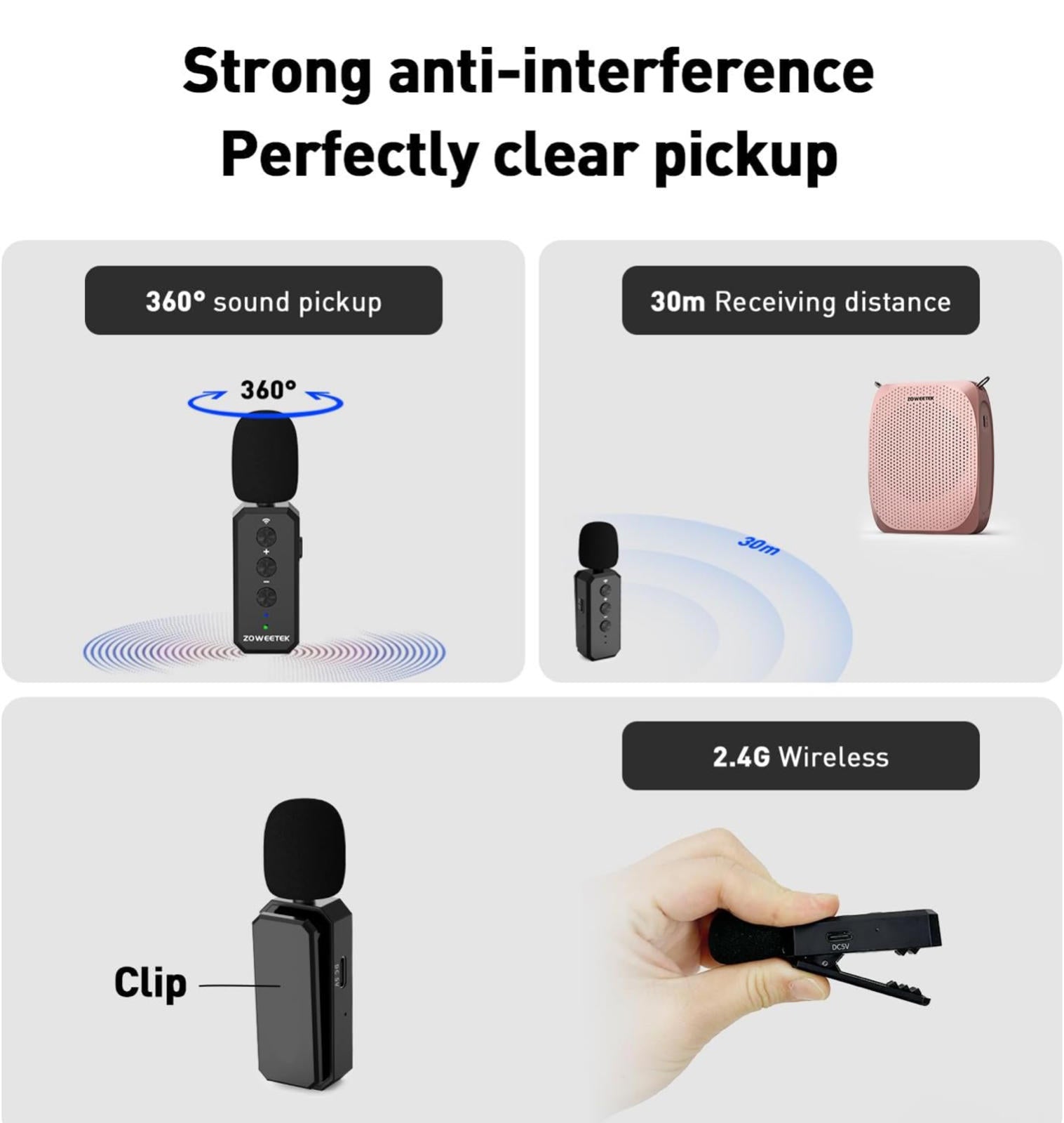 (MSRP $60.77) ZOWEETEK Voice Amplifier with Wireless Lavalier Mic