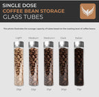 (NEW MSRP $49.99) Coffee Dosing Tubes with Wood Stand & Funnel – 10× 2oz Vials ☕