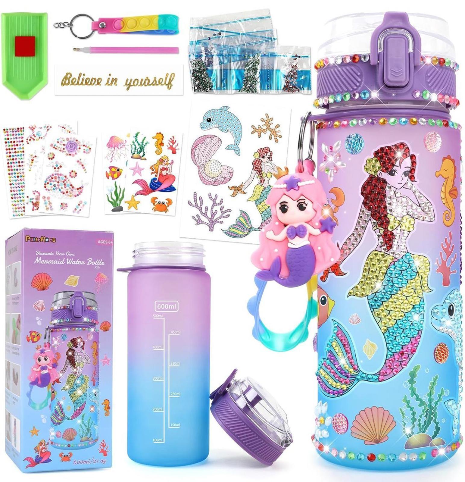 (NEW MSRP $18.99) Mermaid Water Bottle DIY Decorating Kit for Girls (15-Piece)