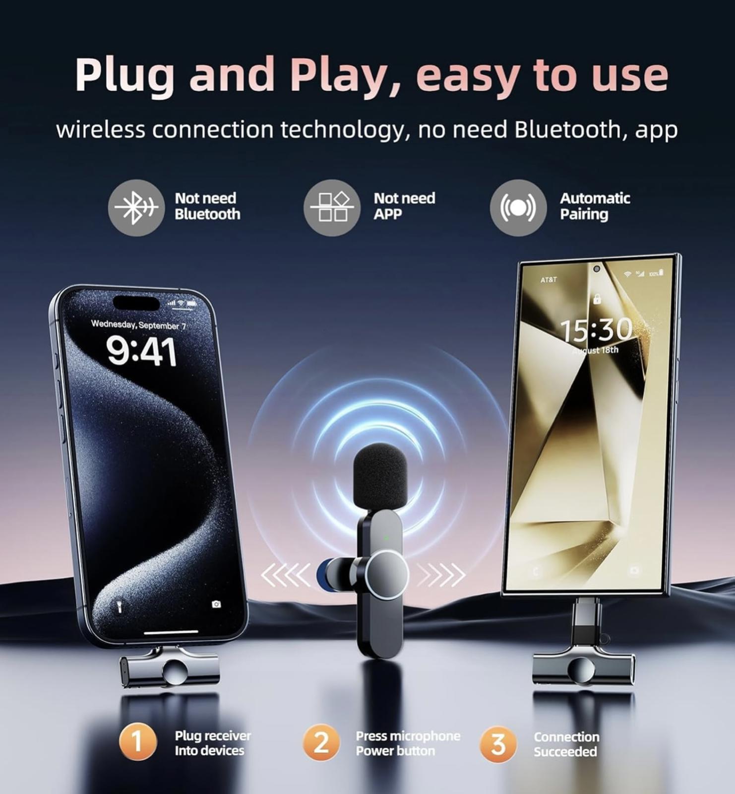 (MSRP $24.99) Kinglucky 2‑Pack Wireless Lavalier Mics – iPhone & USB‑C, 2×Mics