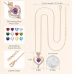 (NEW $89.99) LOUISA SECRET Rose Heart Feb Birthstone Necklace, 925 Silver