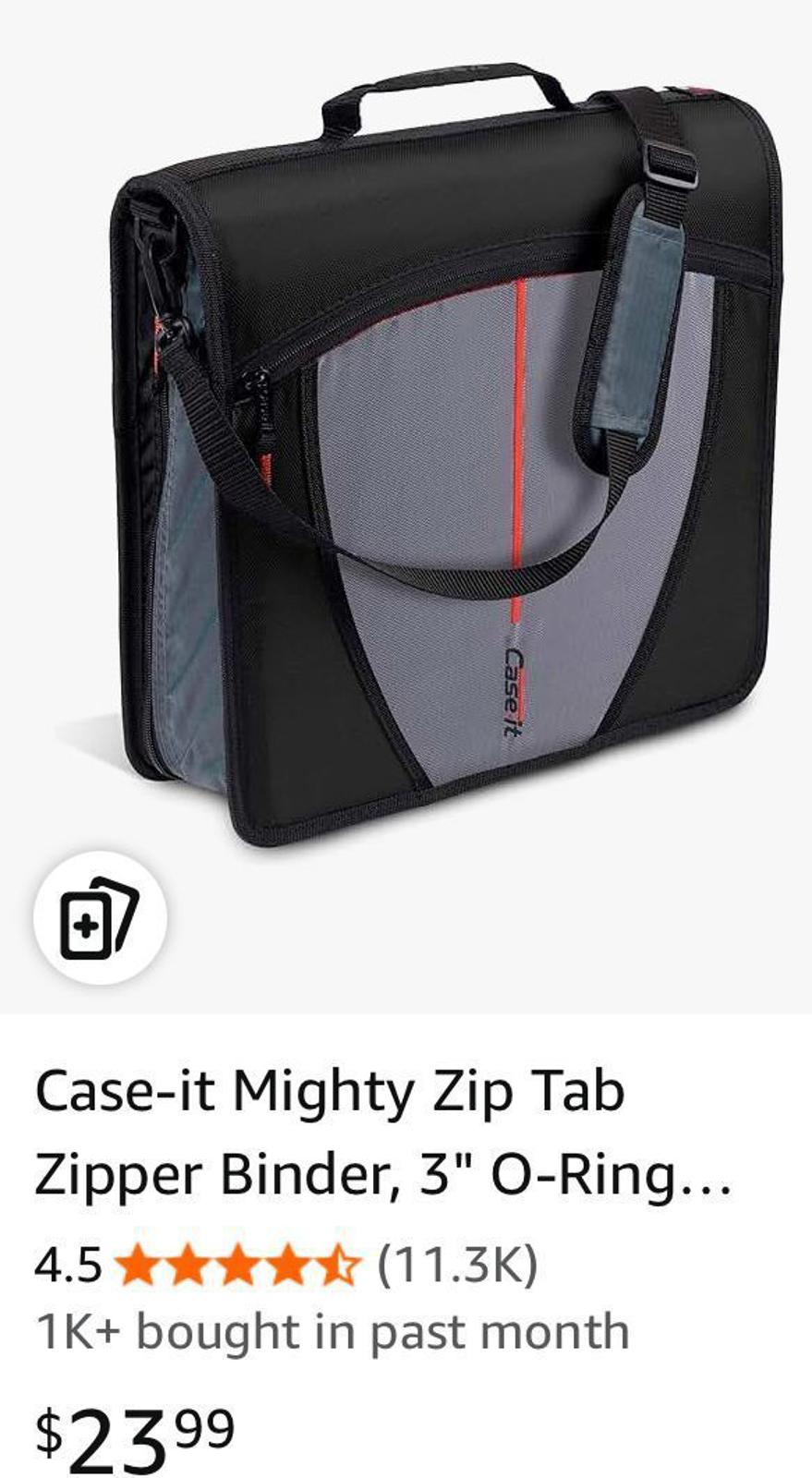 (NEW MSRP $24) Case-it Mighty Zip Tab Zipper Binder, 3" O-Ring with 5-Color tabs