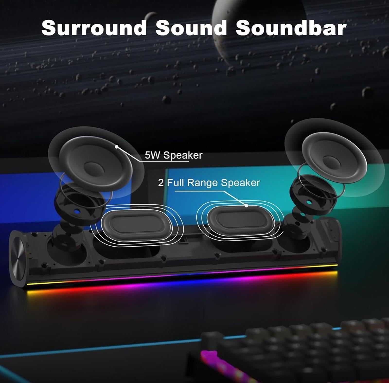 (NEW, MSRP $28.99) R100 Bluetooth Computer Speakers with Dynamic LED Light