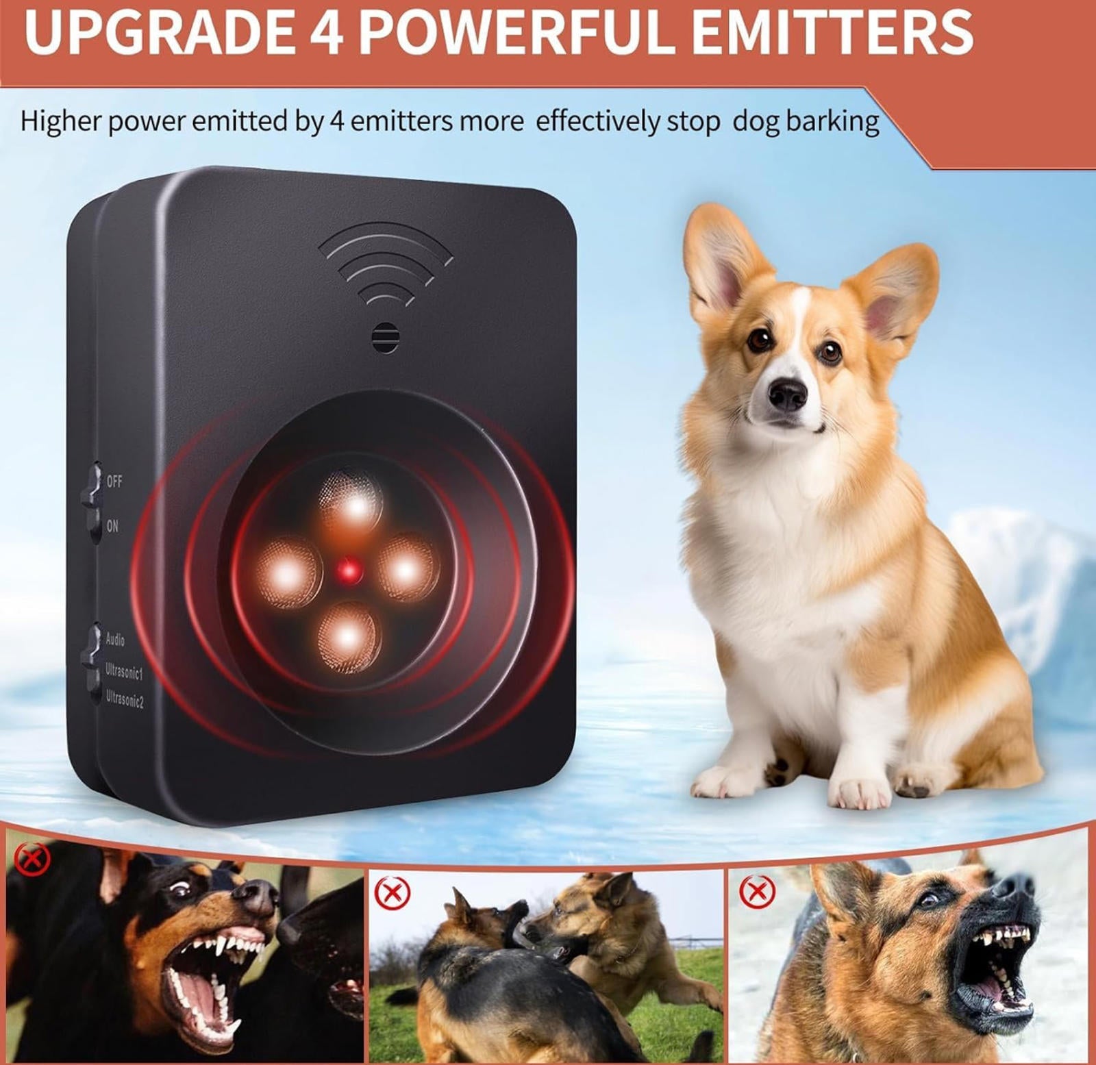 (NEW MSRP $35.99) Ultrasonic Dog Bark Deterrent Device–2 Modes, IPX4 Splashproof
