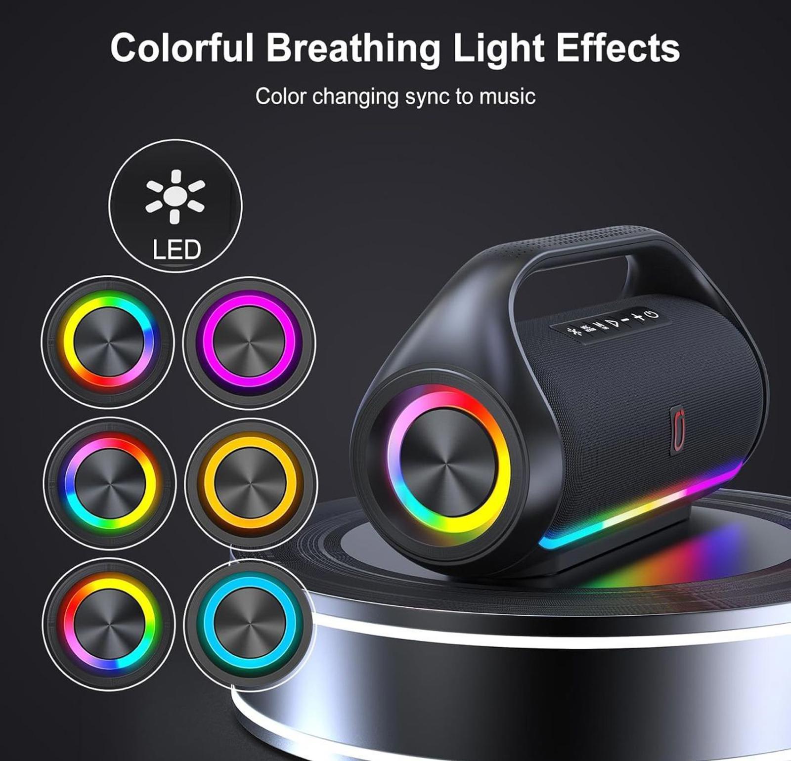 (MSRP $79.99) D20 IPX5 Waterproof Bluetooth Speaker 120W Peak, LED Lights & TWS