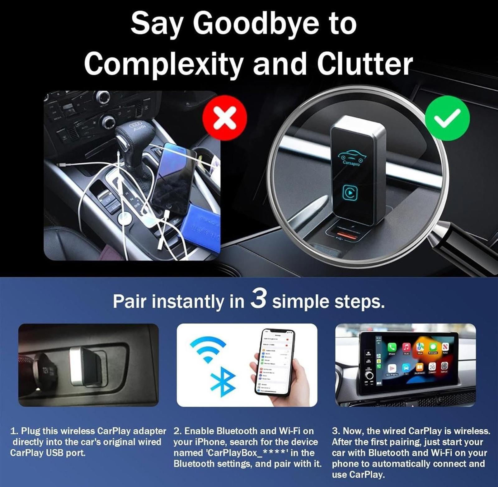 (MSRP $24.99) P8000 CarPlay Adapter: converts Wired CarPlay to Wireless
