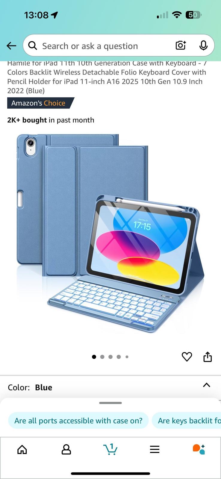 (Open box, new) iPad 11th 10th Generation Case with Backlit Detachable Keyboard