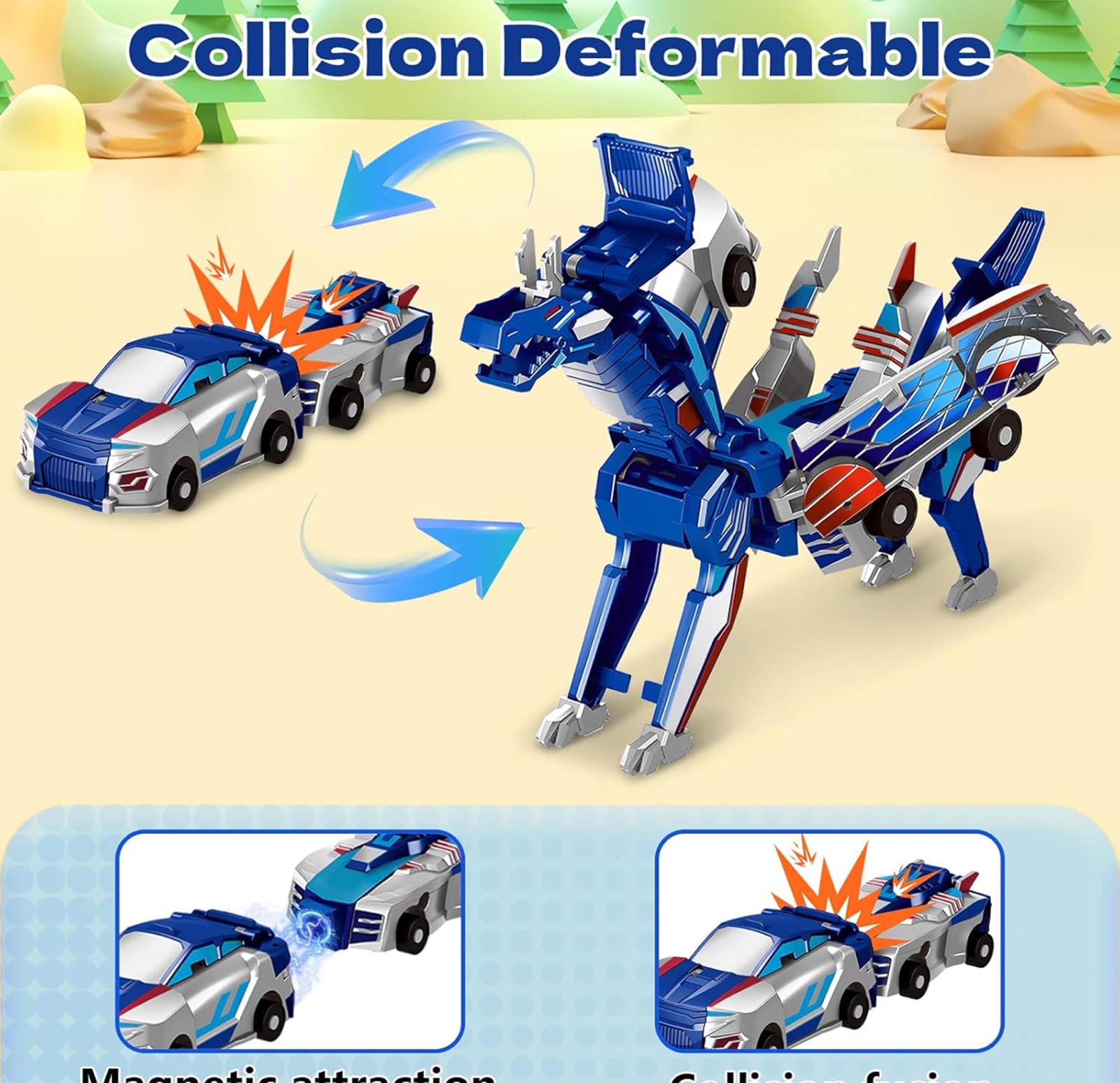 (MSRP $29.99) Intoypad Collision Transforming Dinosaur Car – 2-in-1 Toy (BLUE)