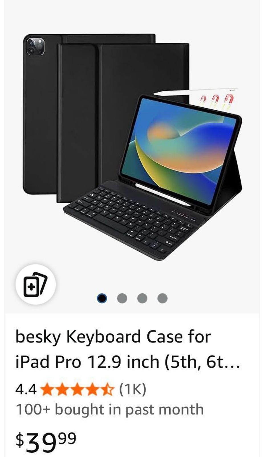 (NEW, No box, MSRP $39.95) Black Keyboard Case for iPad Pro 12.9" (5th, 6th Gen)