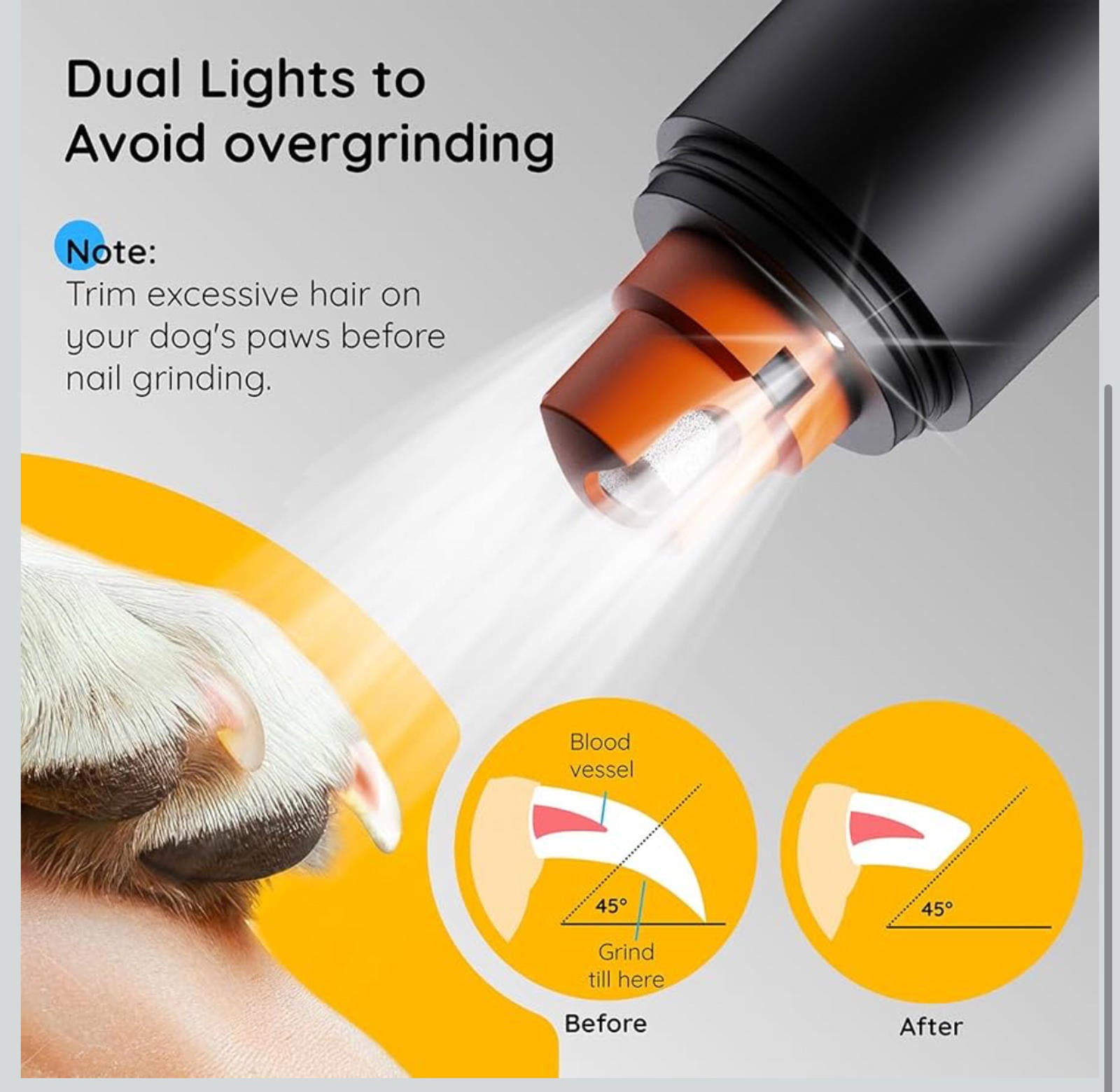 (NEW MSRP $19.99) Bonve Pet Nail Grinder – 2 Speeds, USB Rechargeable, 3 Ports