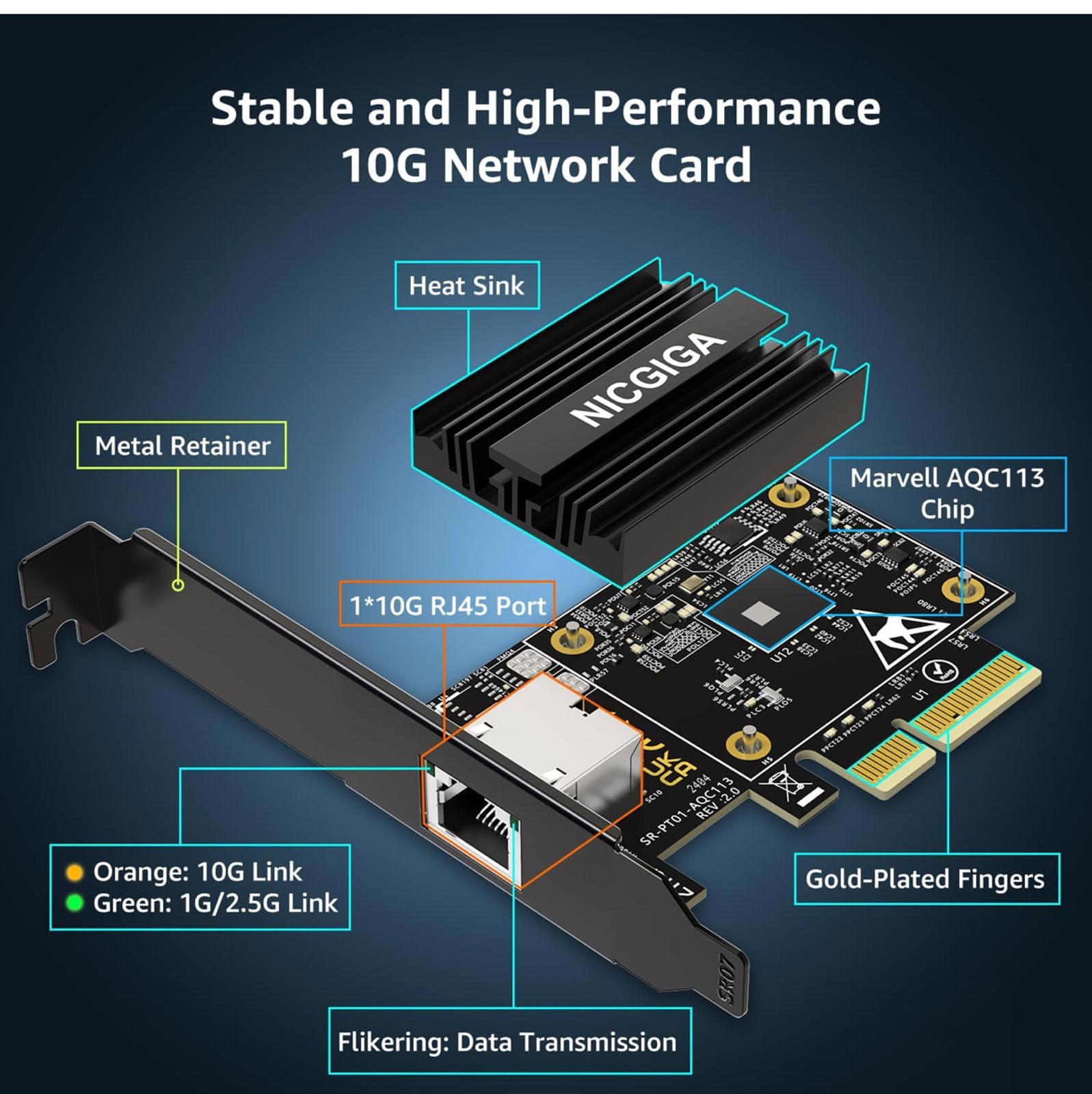 MSRP$89.99 NICGIGA 10G PCIe Network Card – Marvell AQC113, RJ45 Ethernet Adapter