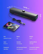 (MSRP $49.99) Bluetooth Dynamic RGB Soundbar, 16W Dual HiFi Stereo, USB-Powered