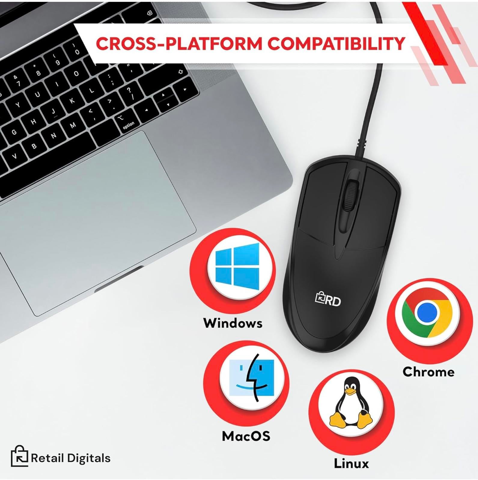 (NEW MSRP 14.99)Wired USB 3‑Button Mouse – 1600 DPI Optical, 2M‑Click Longevity