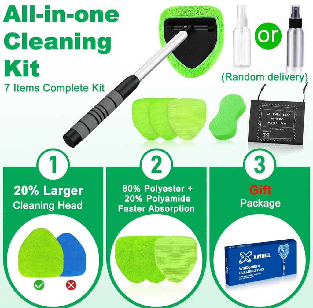 (MSRP $19.99) Windshield & Window Cleaner Tool Kit – 180° Pivot, Extendable