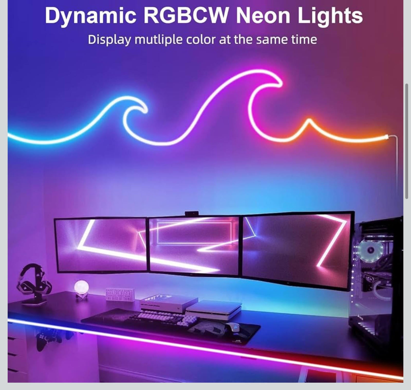 (MSRP $34.95) 16.4 Ft Neon Rope Light – Color‑Chasing, IP65 & App Controlled
