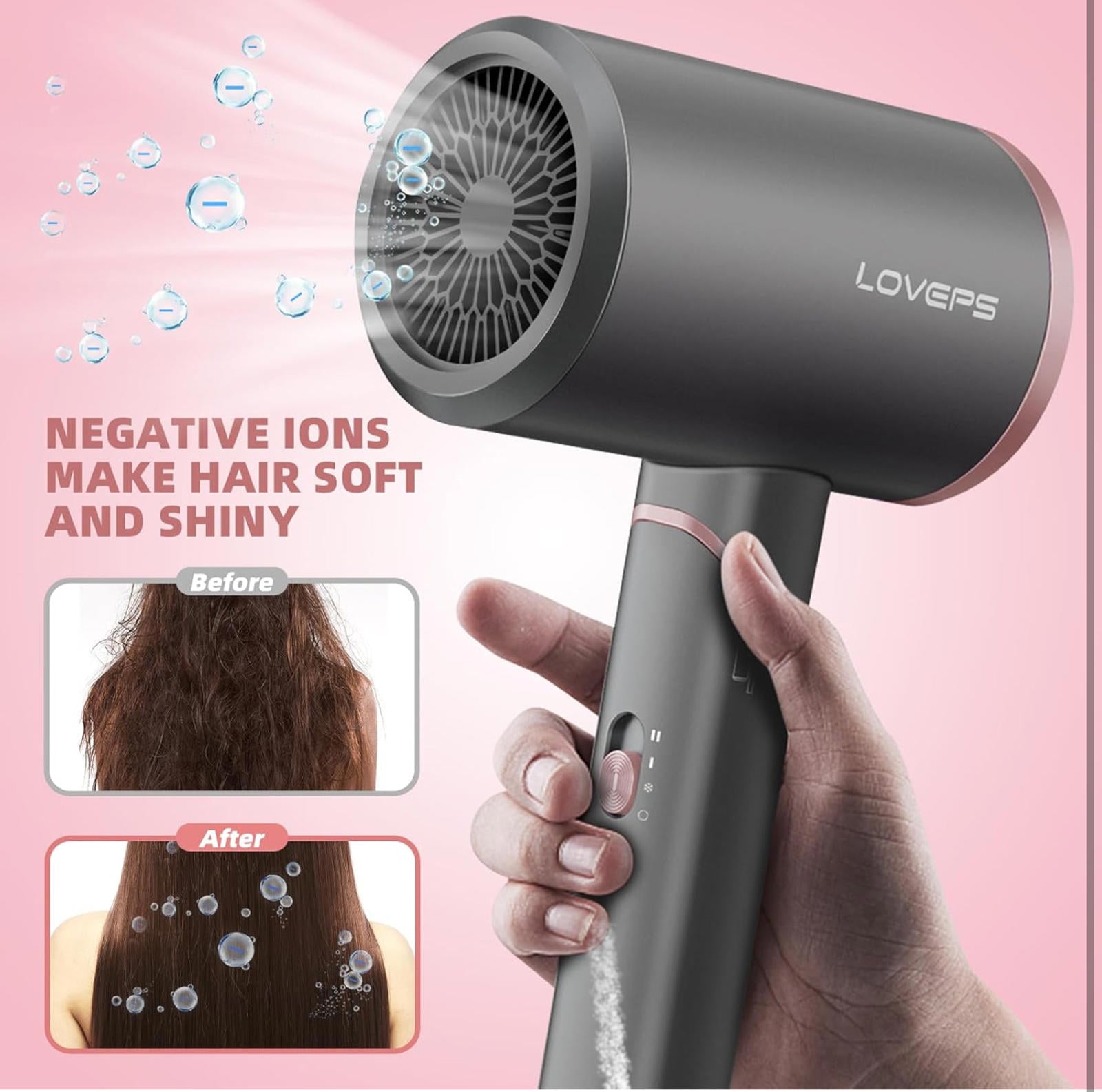 (MSRP $59.99) 1800W Ionic Hair Dryer with Diffuser & Foldable Handle