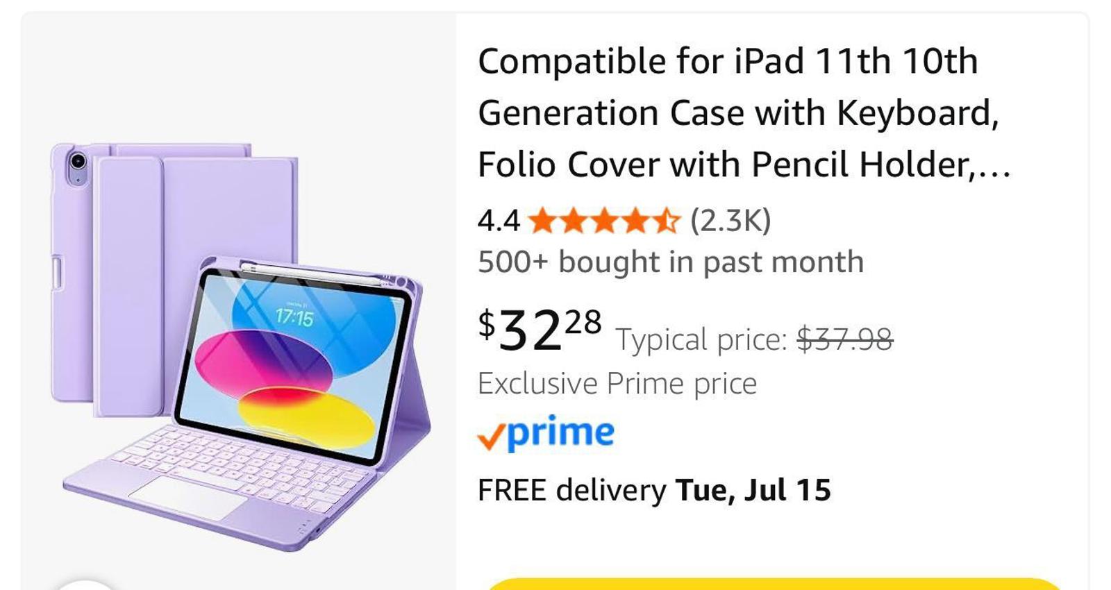 (NEW MSRP $32.28) iPad 10th/11th Gen Keyboard Case (Purple), 7-Color Backlit