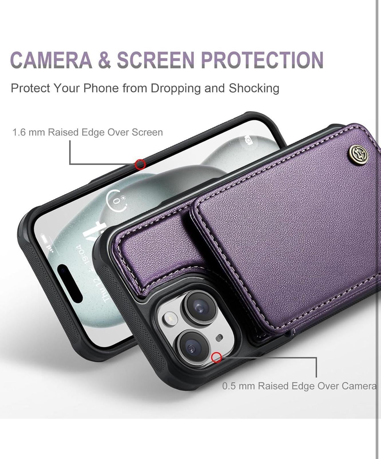 (NEW, MSRP $16.99) iPhone 15 Wallet Case with Card Holder, RFID Block, Kickstand